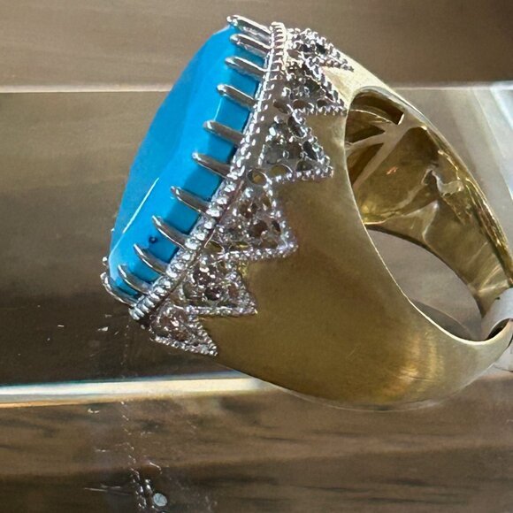 Rarities Carol Brodie Gold Plated Turquoise Colored Magnesite Diamond Ring 7 NWT - Picture 14 of 15